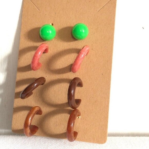 Green Ball Stud Warm Color Tones Hoop Pierced Earrings 4 Pairs - Picture 2 of 6